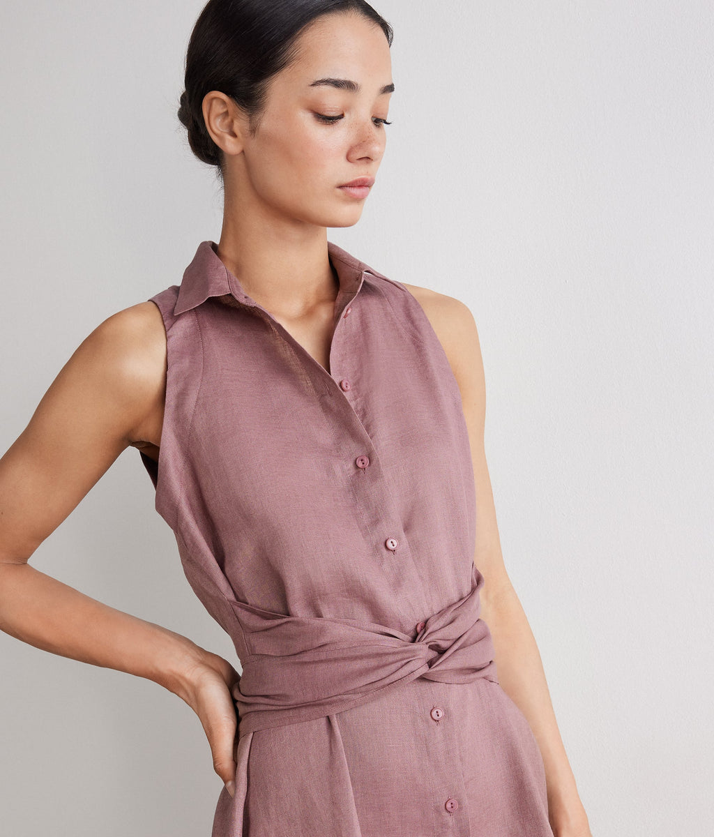 Poise Crossover Linen Dress in Rosé dark, view 4