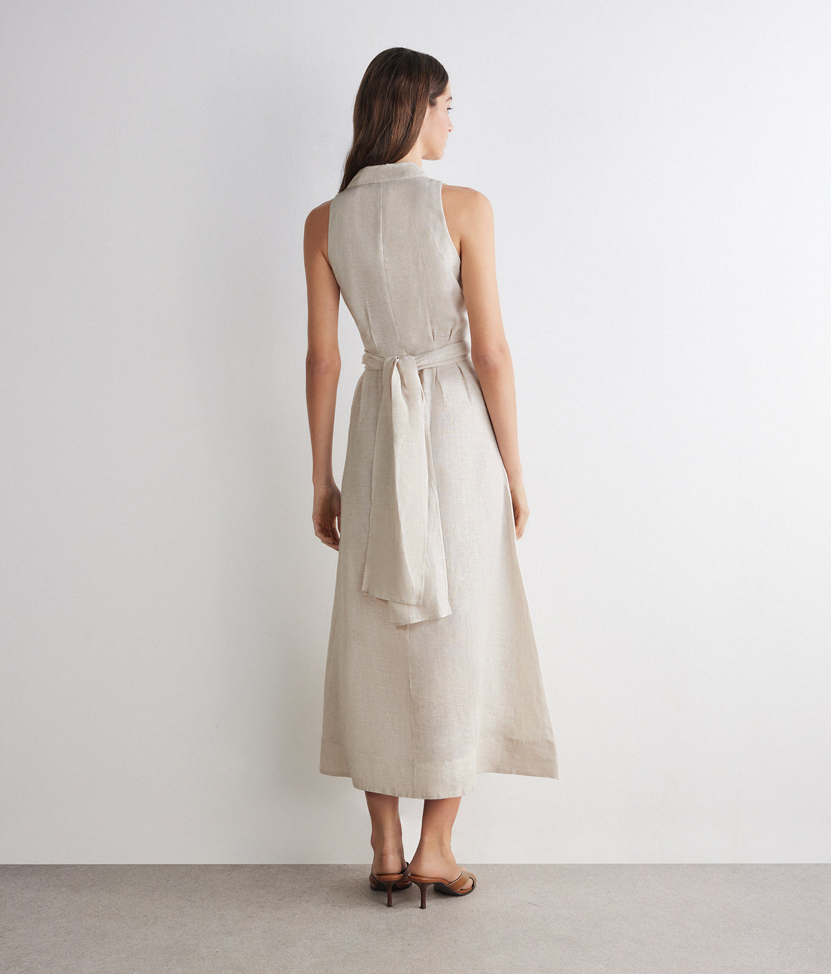 Poise Crossover Linen Dress in Stone, view 3