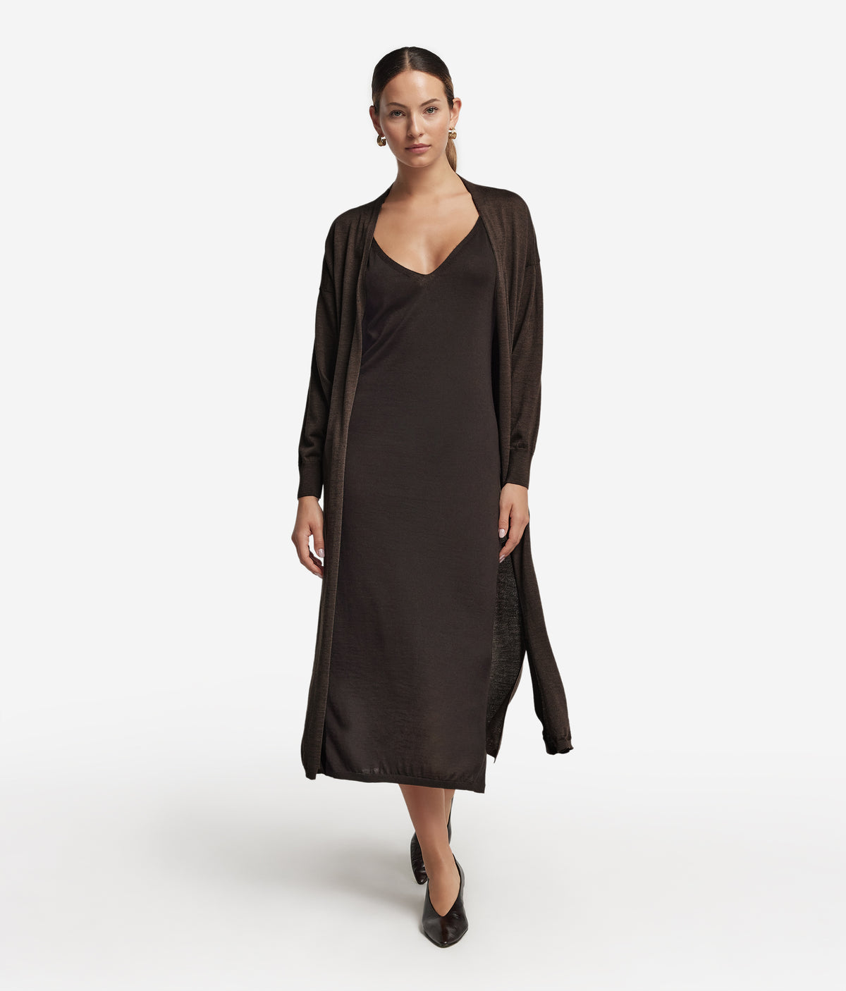 Drift Cashmere Slip Dress in Dark Chocolate Melange, primary view