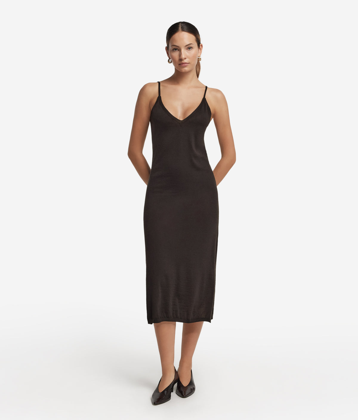Drift Cashmere Slip Dress in Dark Chocolate Melange, view 2