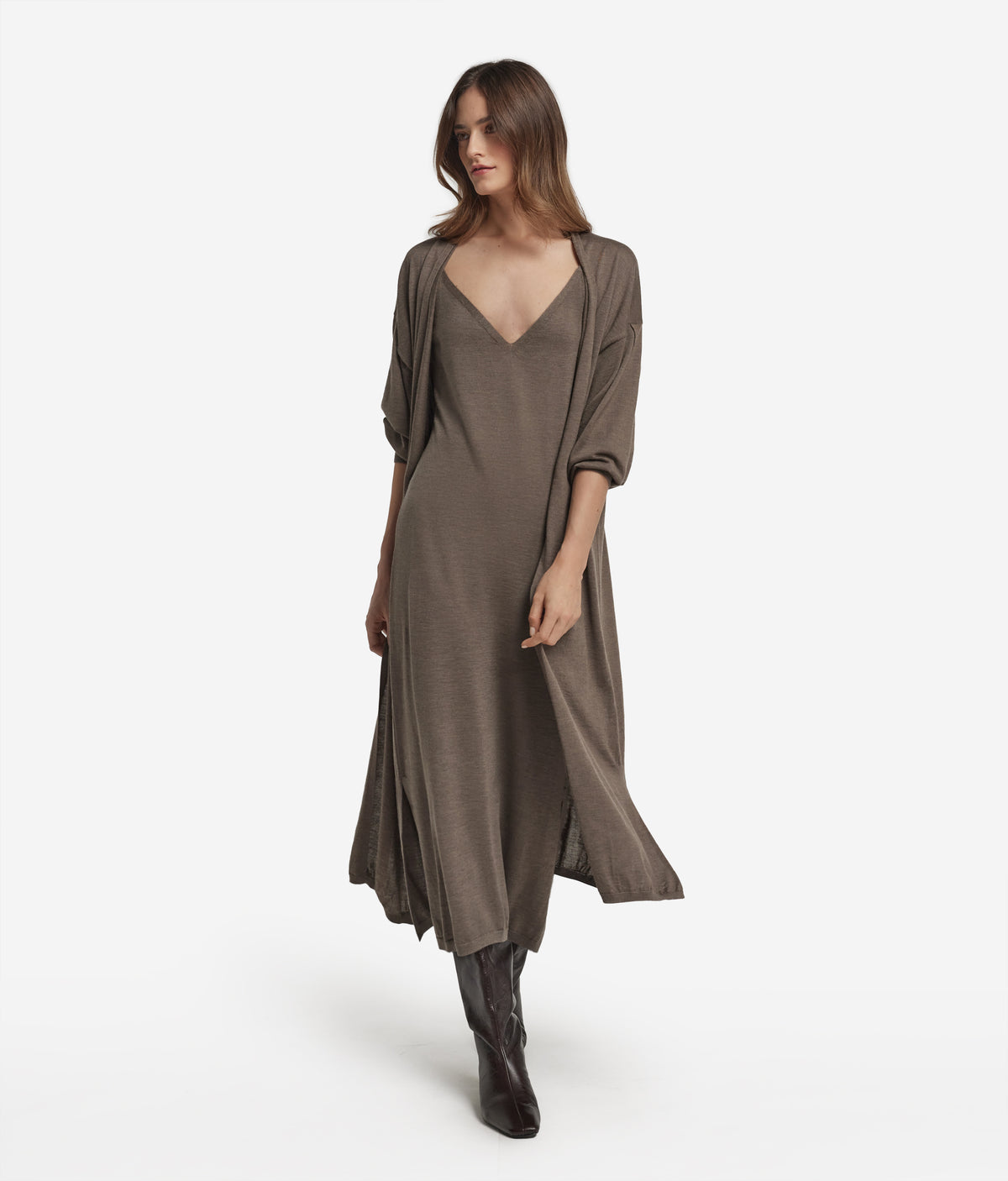 Drift Cashmere Slip Dress in Tortora Melange, primary view