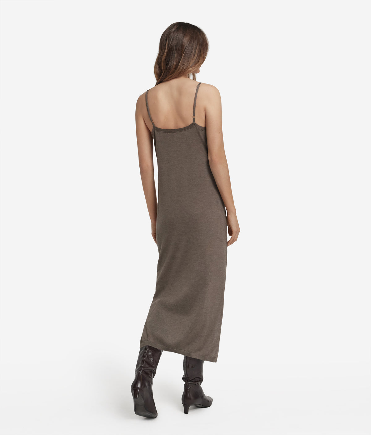 Drift Cashmere Slip Dress in Tortora Melange, view 3