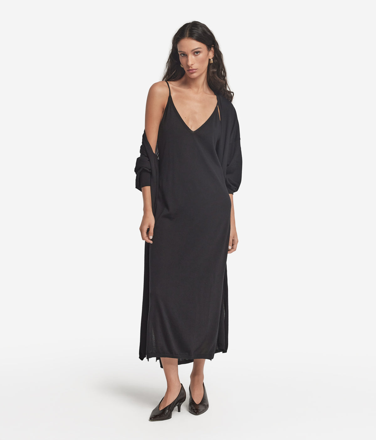 Drift Cashmere Slip Dress in Black, primary view