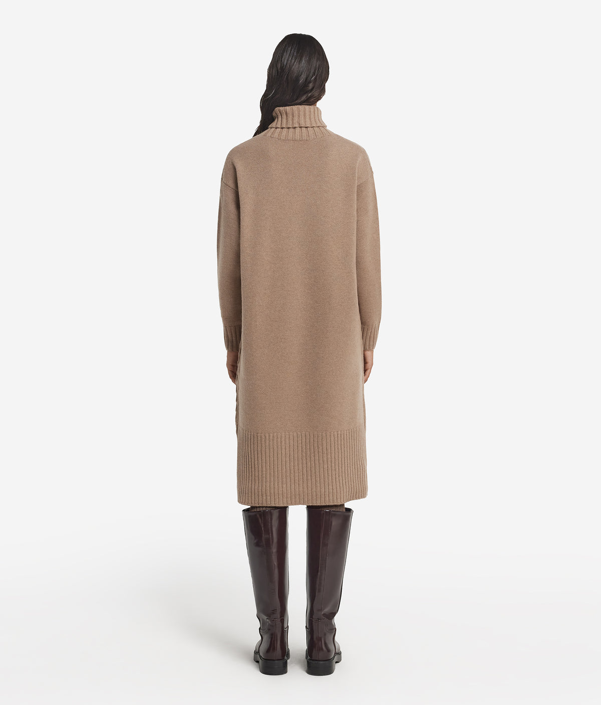 Column Cashmere Cable-Knit Dress in MELANGE WHEAT, view 3