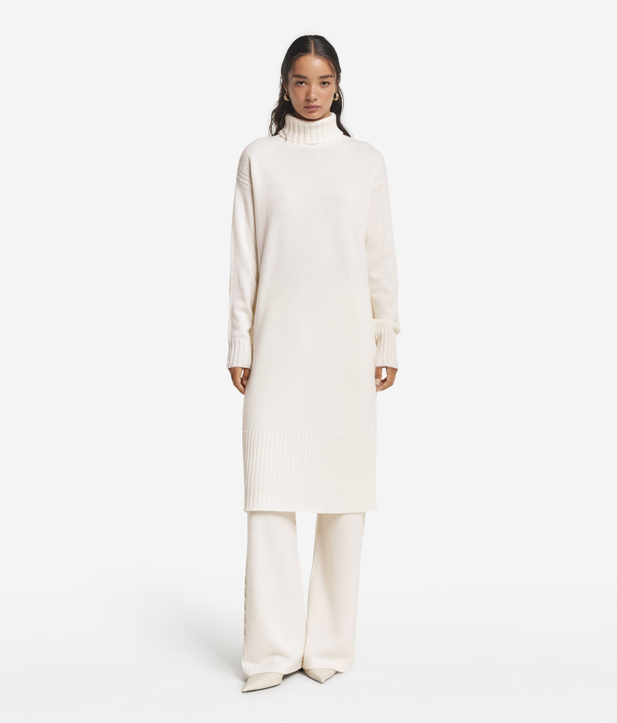 Column Cashmere Cable-Knit Dress in Bow, view 2