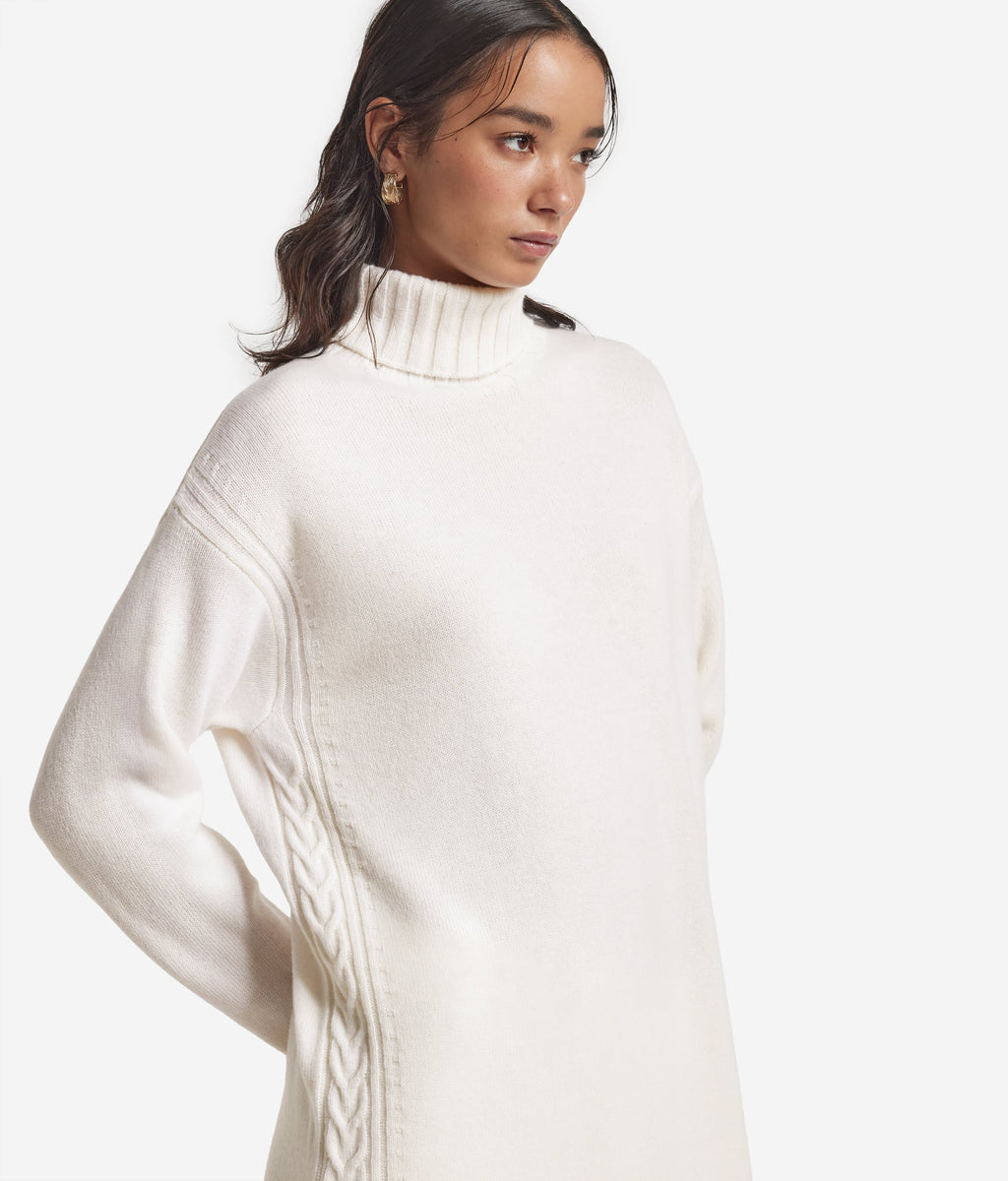 Column Cashmere Cable-Knit Dress in Bow, view 4
