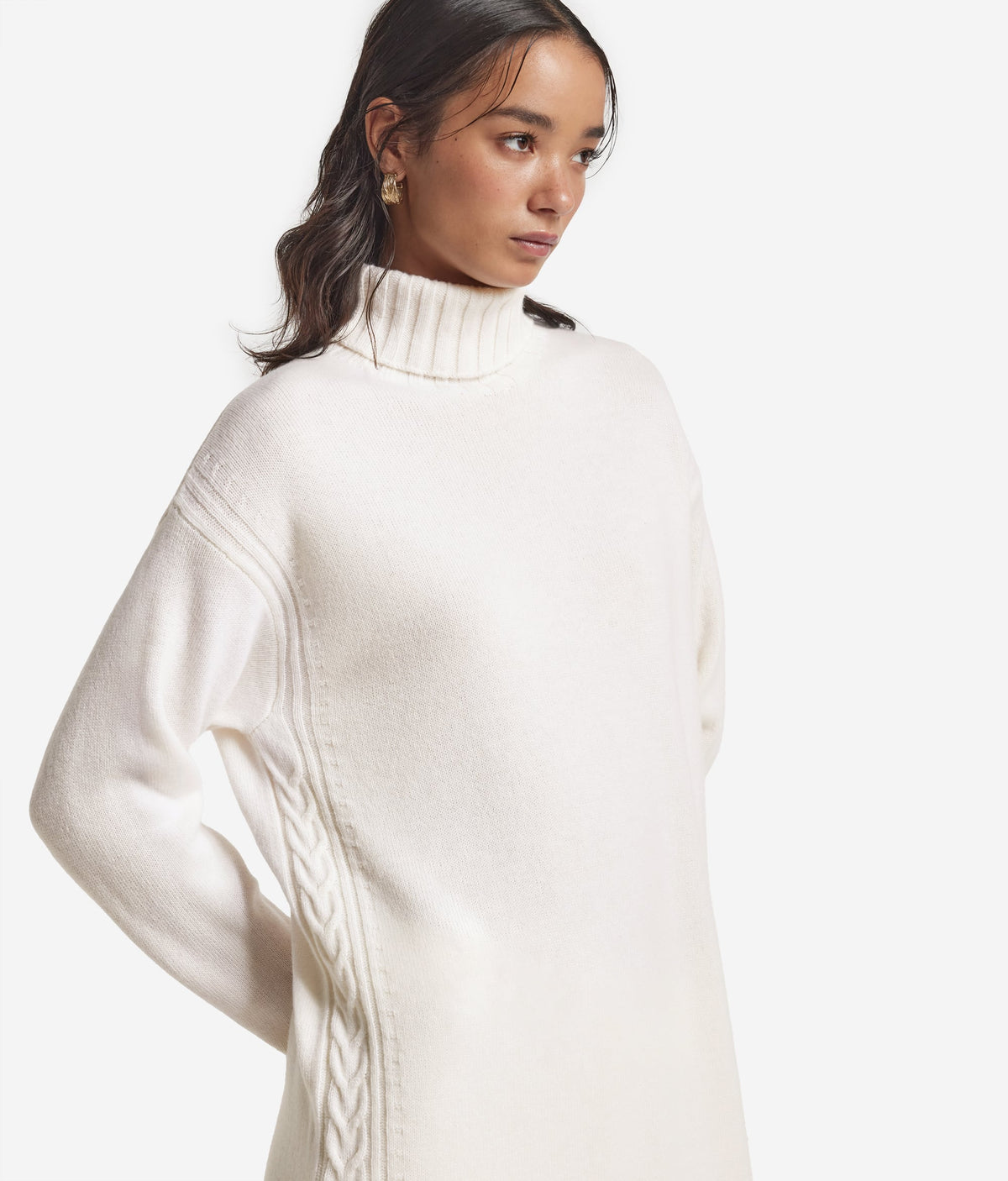 Column Cashmere Cable-Knit Dress in Bow, view 4