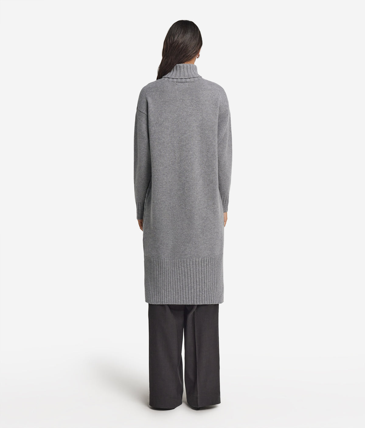 Column Cashmere Cable-Knit Dress in Gray Heather, view 3