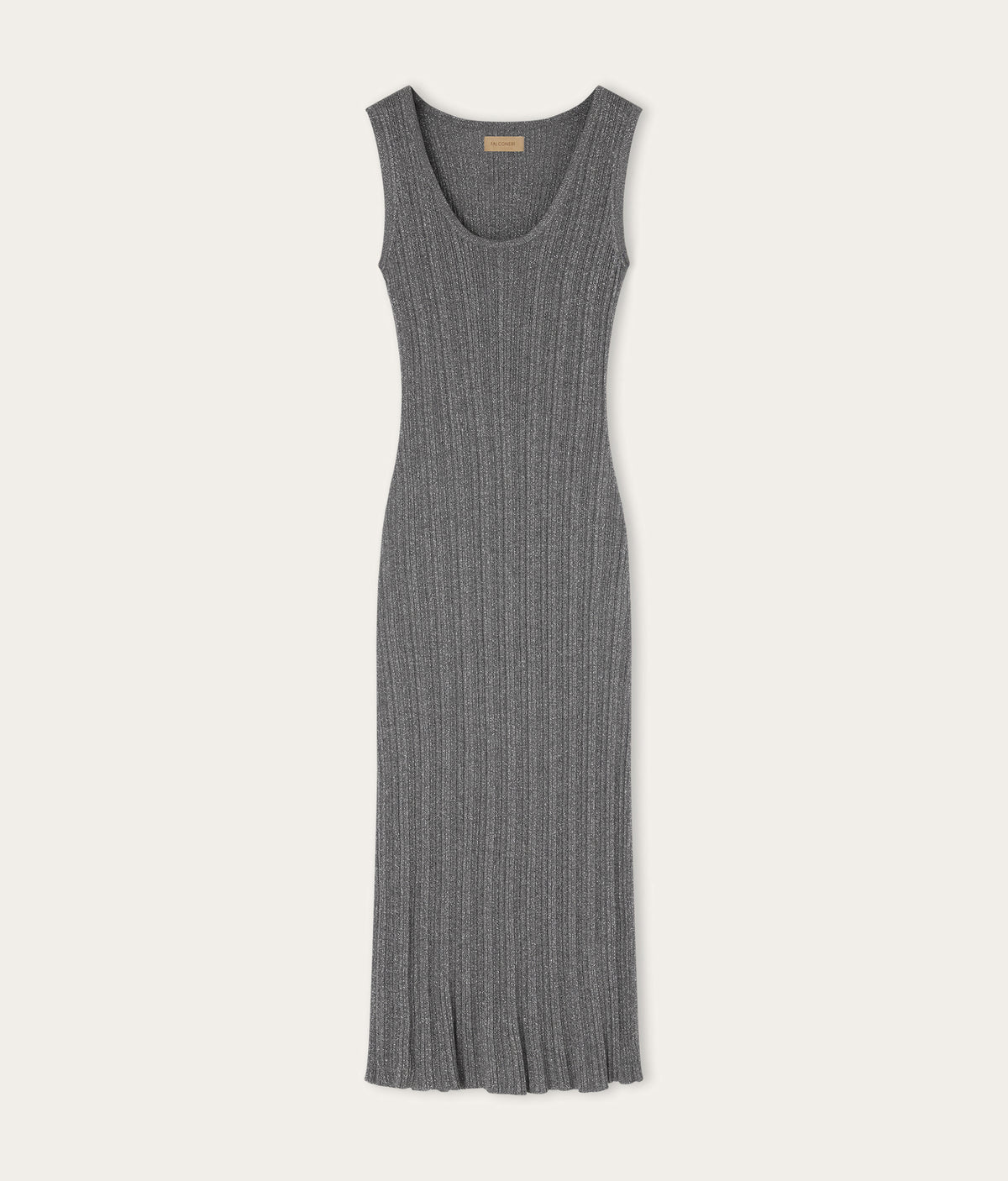 Contour Lamé Cashmere Ribbed Midi Dress in GRIGIO MEL SCURO LAME', view 7