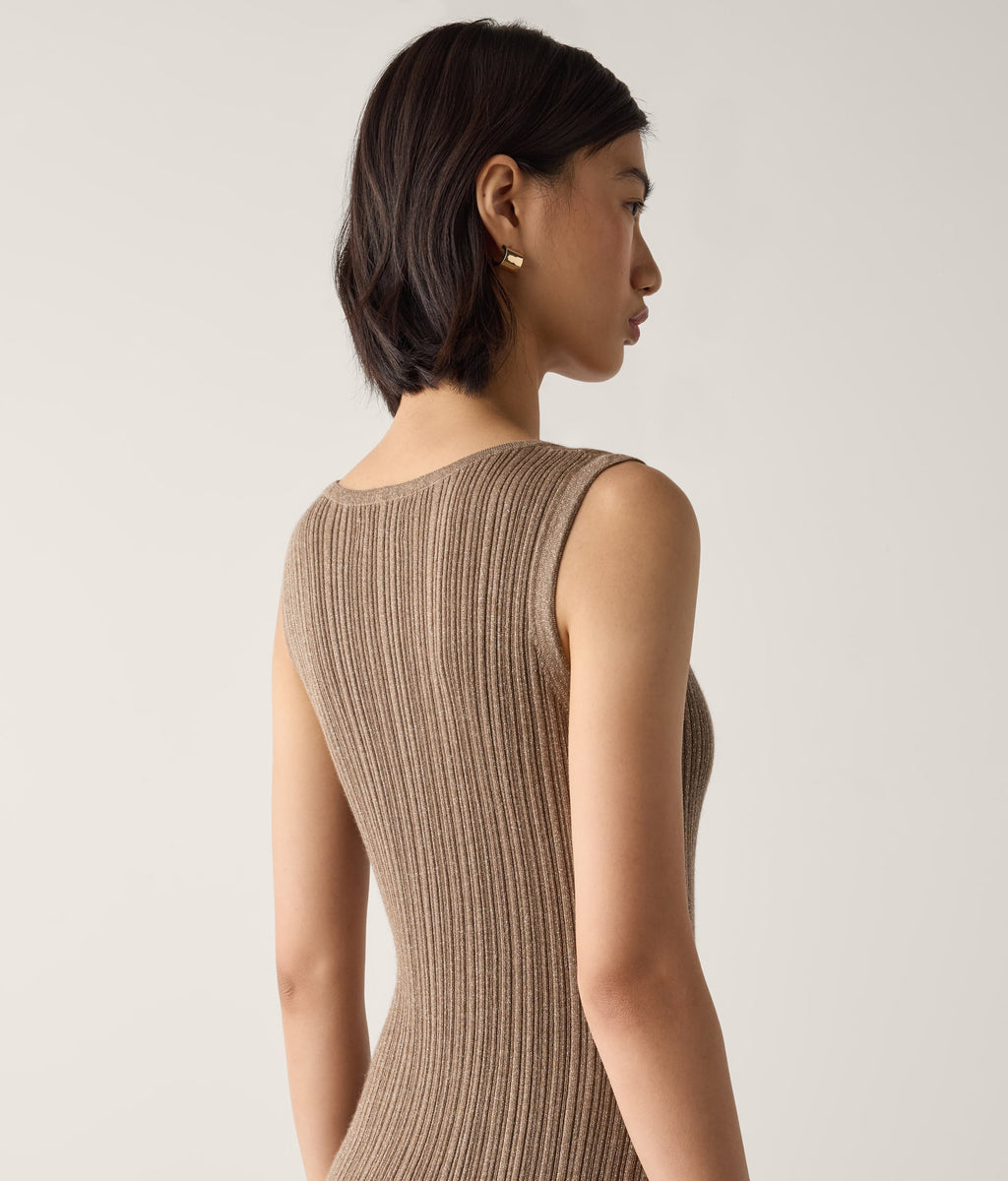 Contour Lamé Cashmere Ribbed Midi Dress in GRANO LAME', view 4