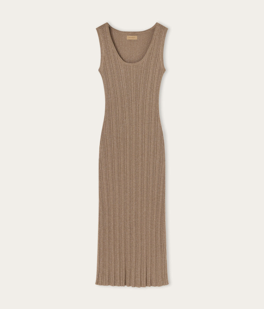 Contour Lamé Cashmere Ribbed Midi Dress in GRANO LAME', view 7