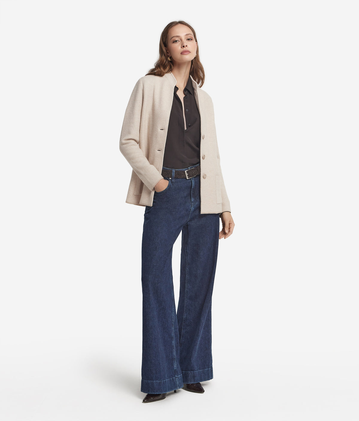 Drift Two-Tone Wool and Cashmere Knit Jacket in MELANGE ROPE, primary view