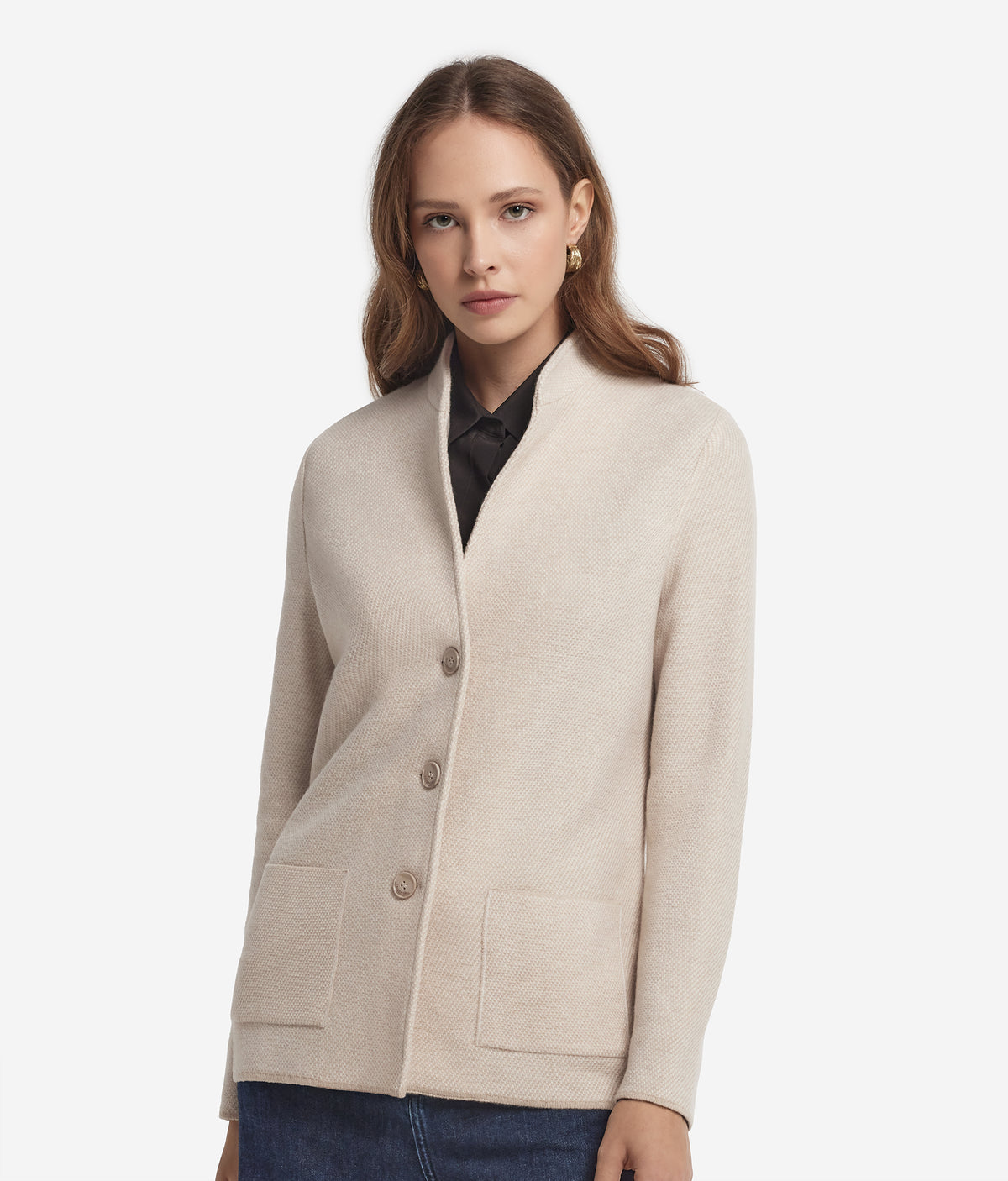 Drift Two-Tone Wool and Cashmere Knit Jacket in MELANGE ROPE, view 2