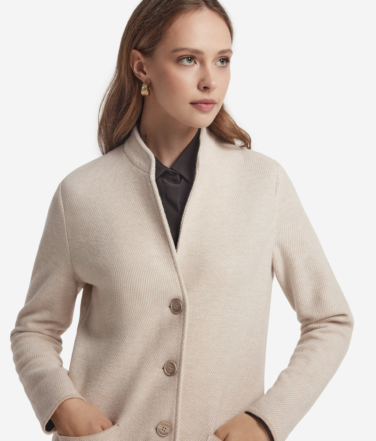 Drift Two-Tone Wool and Cashmere Knit Jacket in MELANGE ROPE, view 4