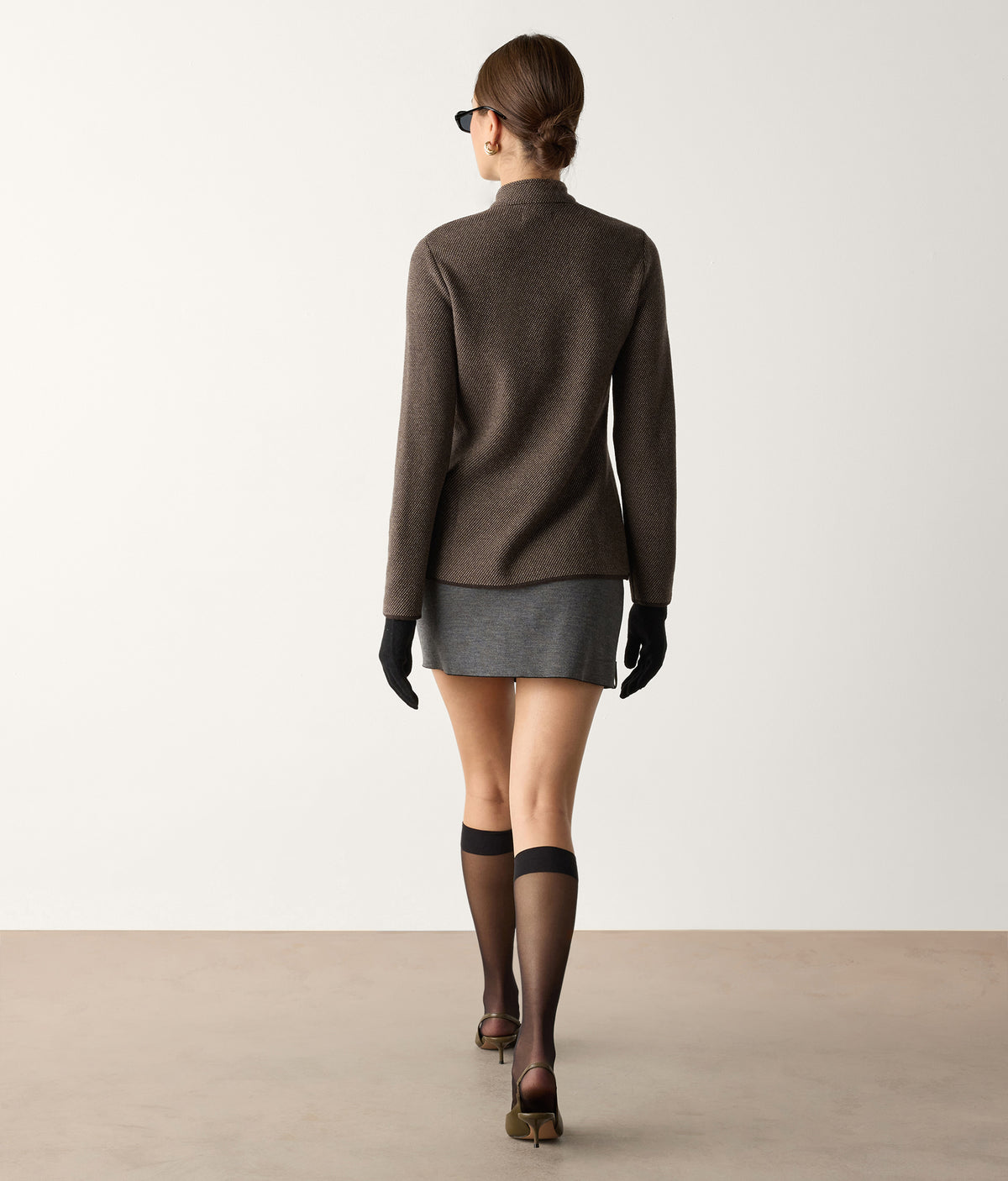 Drift Two-Tone Wool and Cashmere Knit Jacket in Wood Brown, view 3