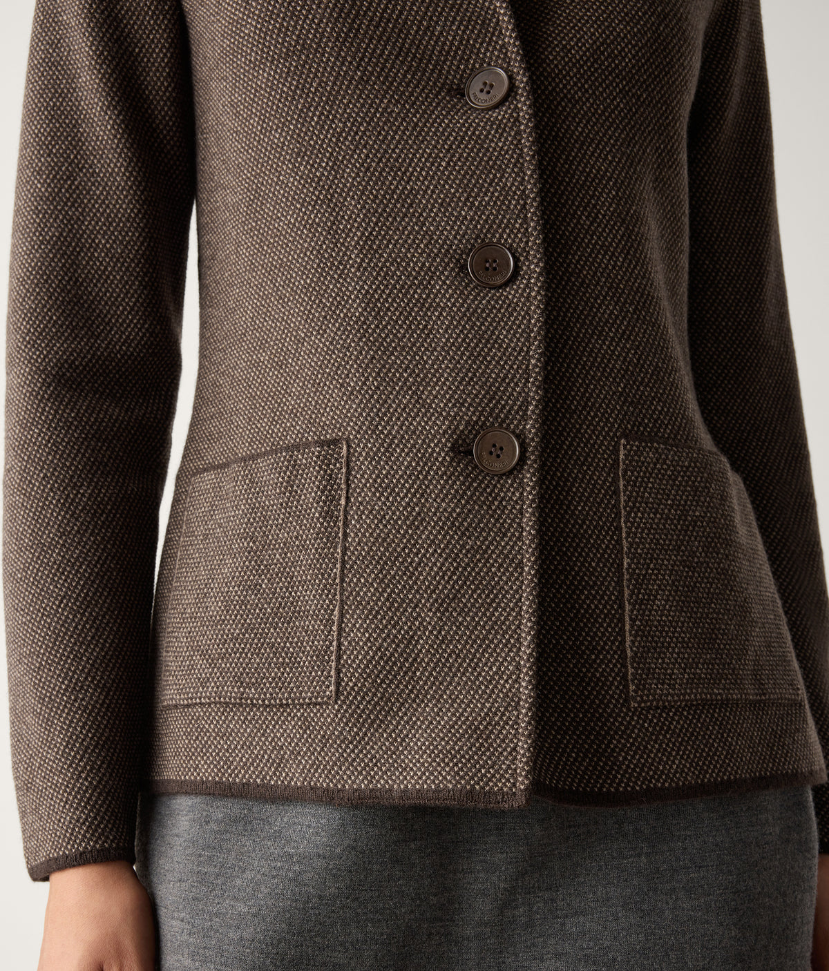 Drift Two-Tone Wool and Cashmere Knit Jacket in Wood Brown, view 4