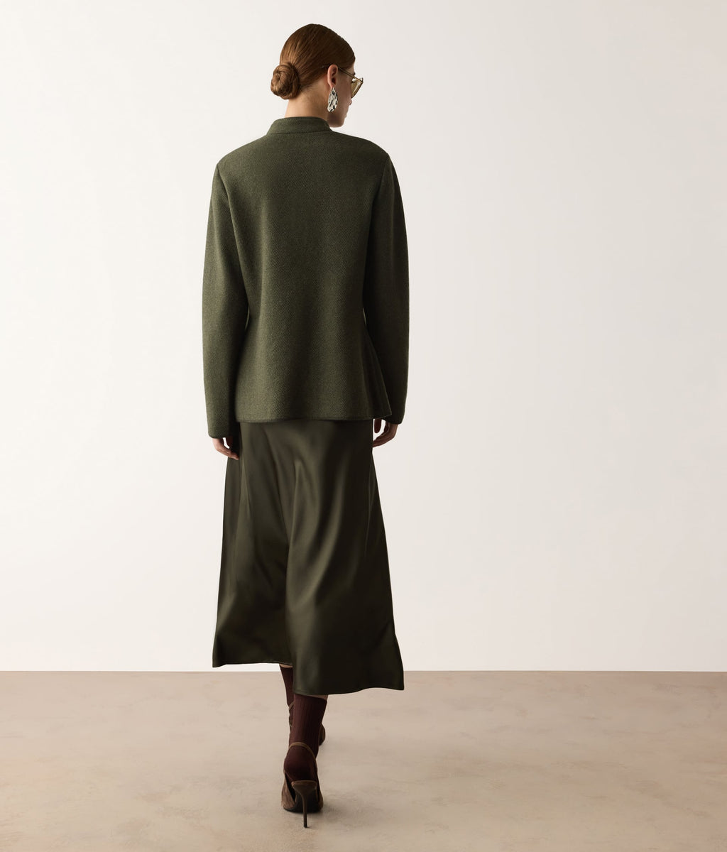 Drift Two-Tone Wool and Cashmere Knit Jacket in Deep Forest Green, view 3