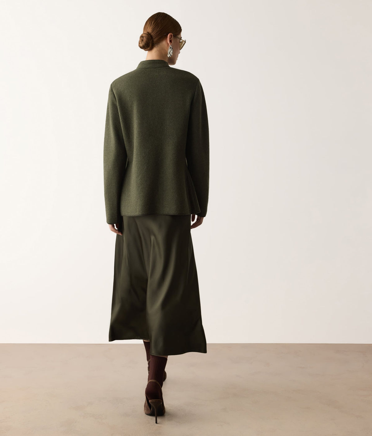 Drift Two-Tone Wool and Cashmere Knit Jacket in Deep Forest Green, view 3