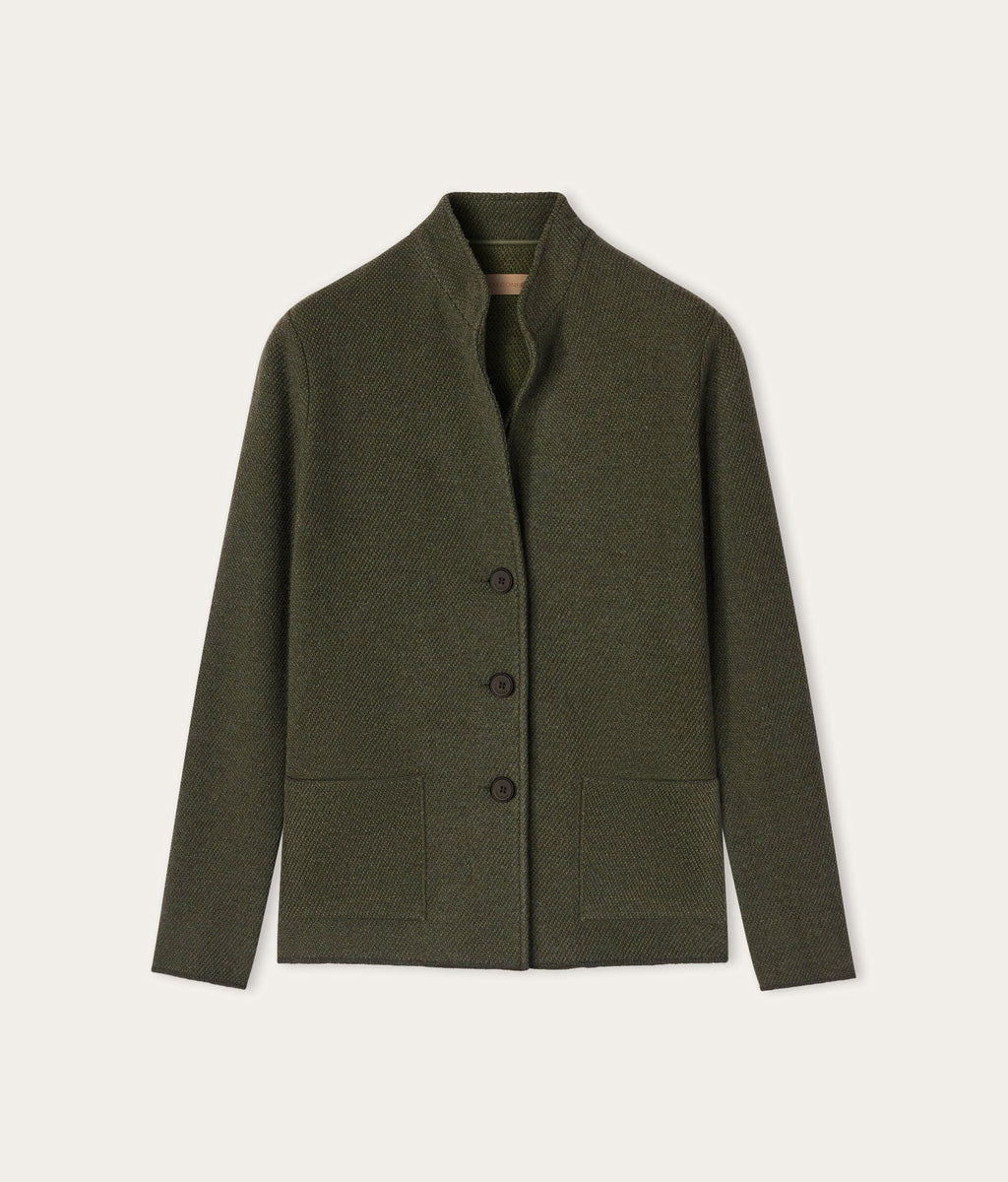Drift Two-Tone Wool and Cashmere Knit Jacket in Deep Forest Green, view 6