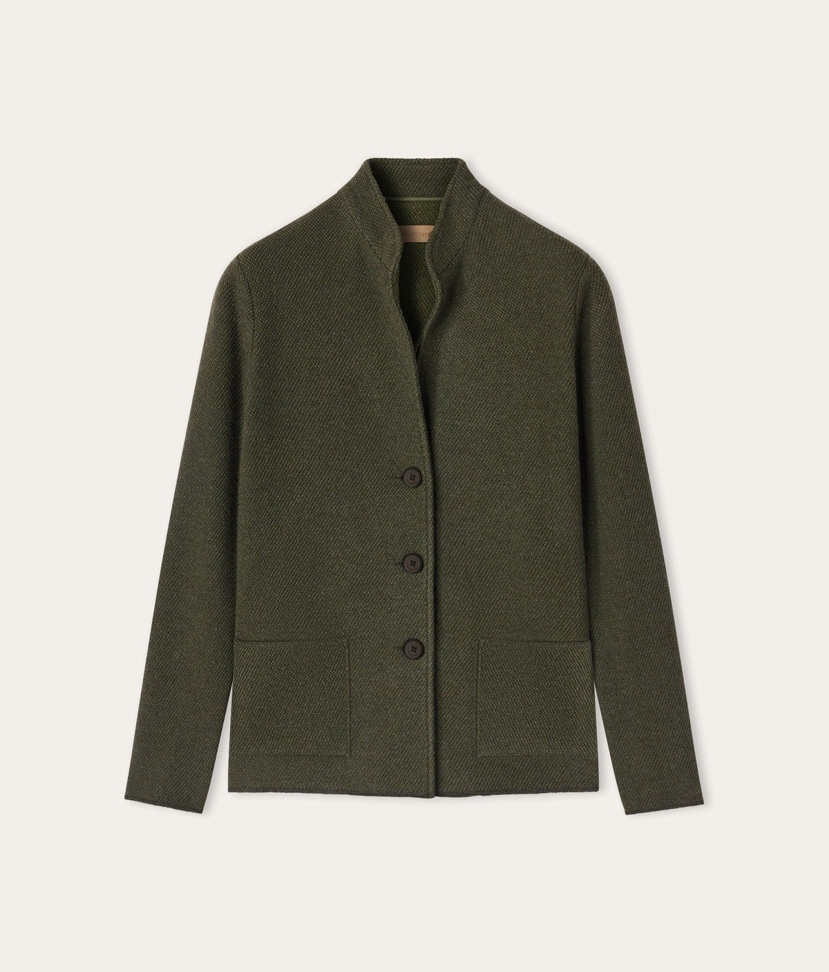 Drift Two-Tone Wool and Cashmere Knit Jacket in Deep Forest Green, view 6