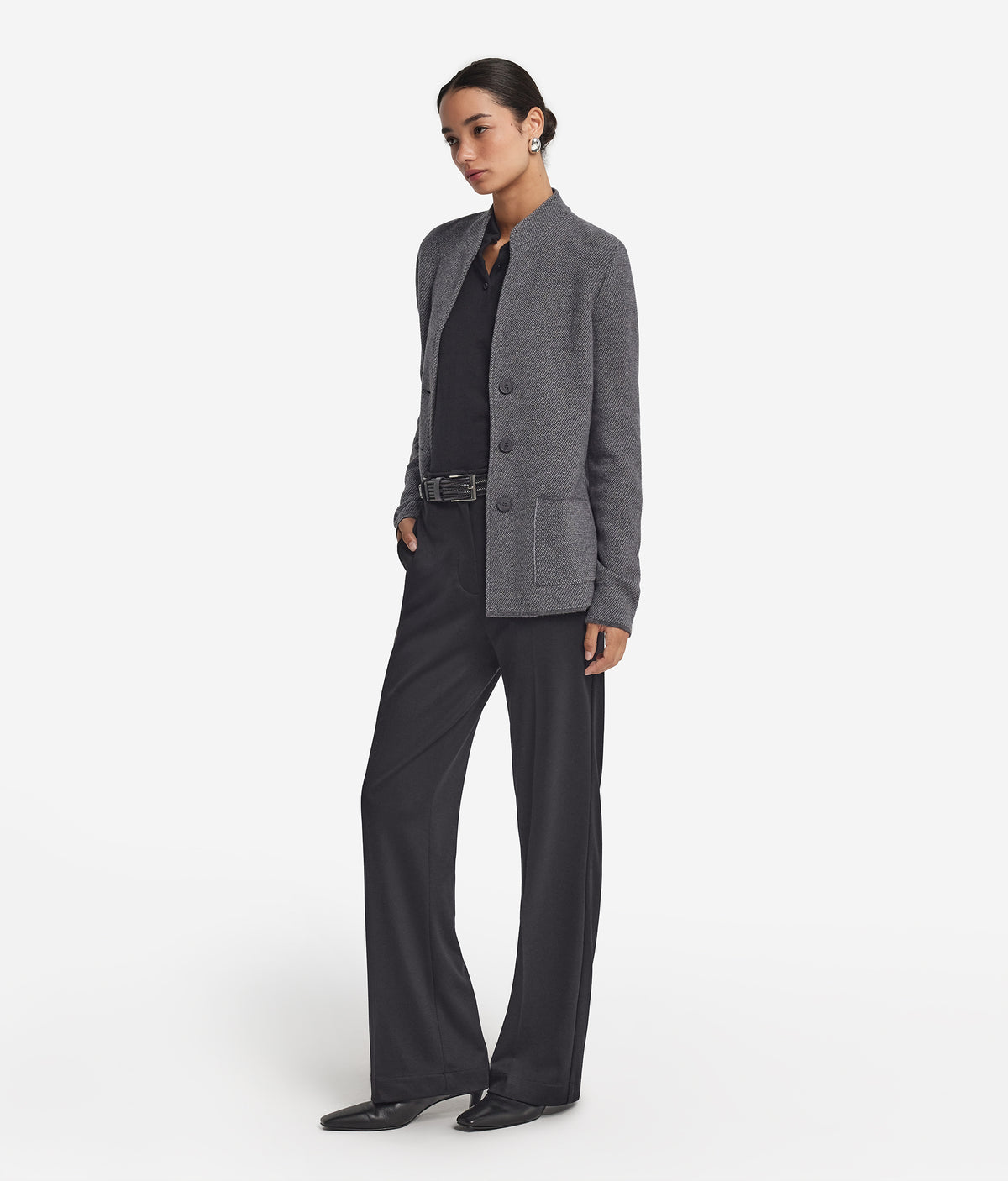 Drift Two-Tone Wool and Cashmere Knit Jacket in Gray Heather, primary view