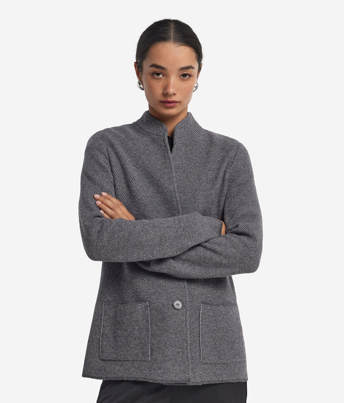 Drift Two-Tone Wool and Cashmere Knit Jacket in Gray Heather, view 2