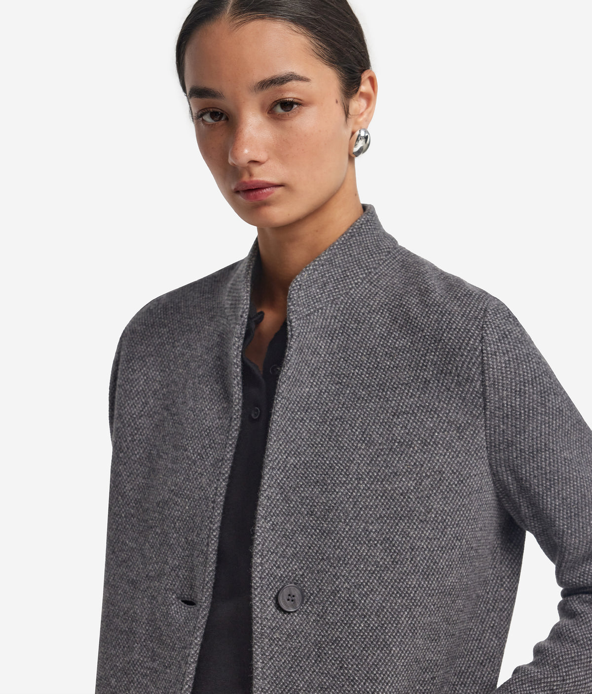 Drift Two-Tone Wool and Cashmere Knit Jacket in Gray Heather, view 4