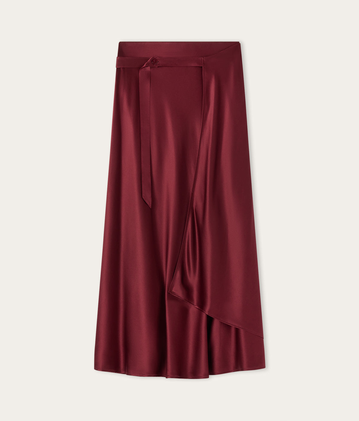 Line Pure Silk Satin Wrap Midi Skirt in Cherry Red, view 6