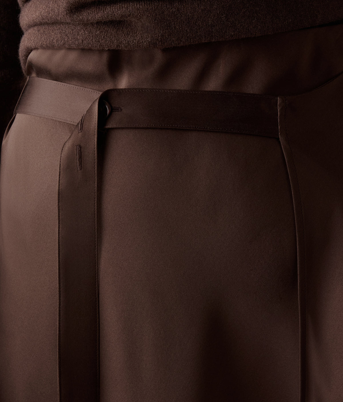 Line Pure Silk Satin Wrap Midi Skirt in Wood Brown, view 4