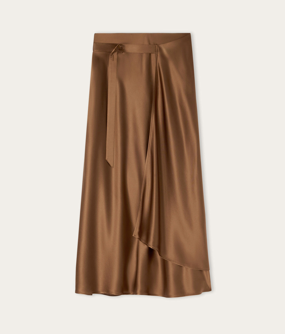 Line Pure Silk Satin Wrap Midi Skirt in Flaxseed Beige, view 6