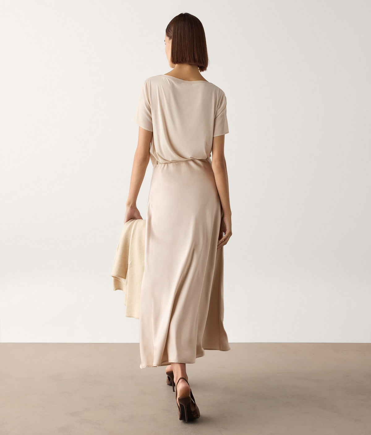 Line Pure Silk Satin Wrap Midi Skirt in LIGHT MOTHER OF PEARL GRAY, view 3