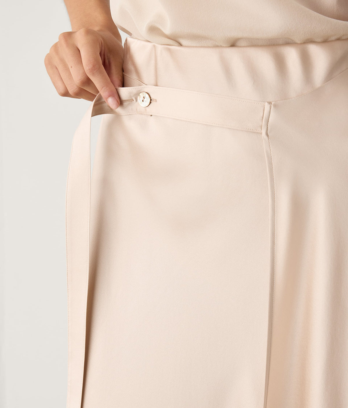 Line Pure Silk Satin Wrap Midi Skirt in LIGHT MOTHER OF PEARL GRAY, view 4
