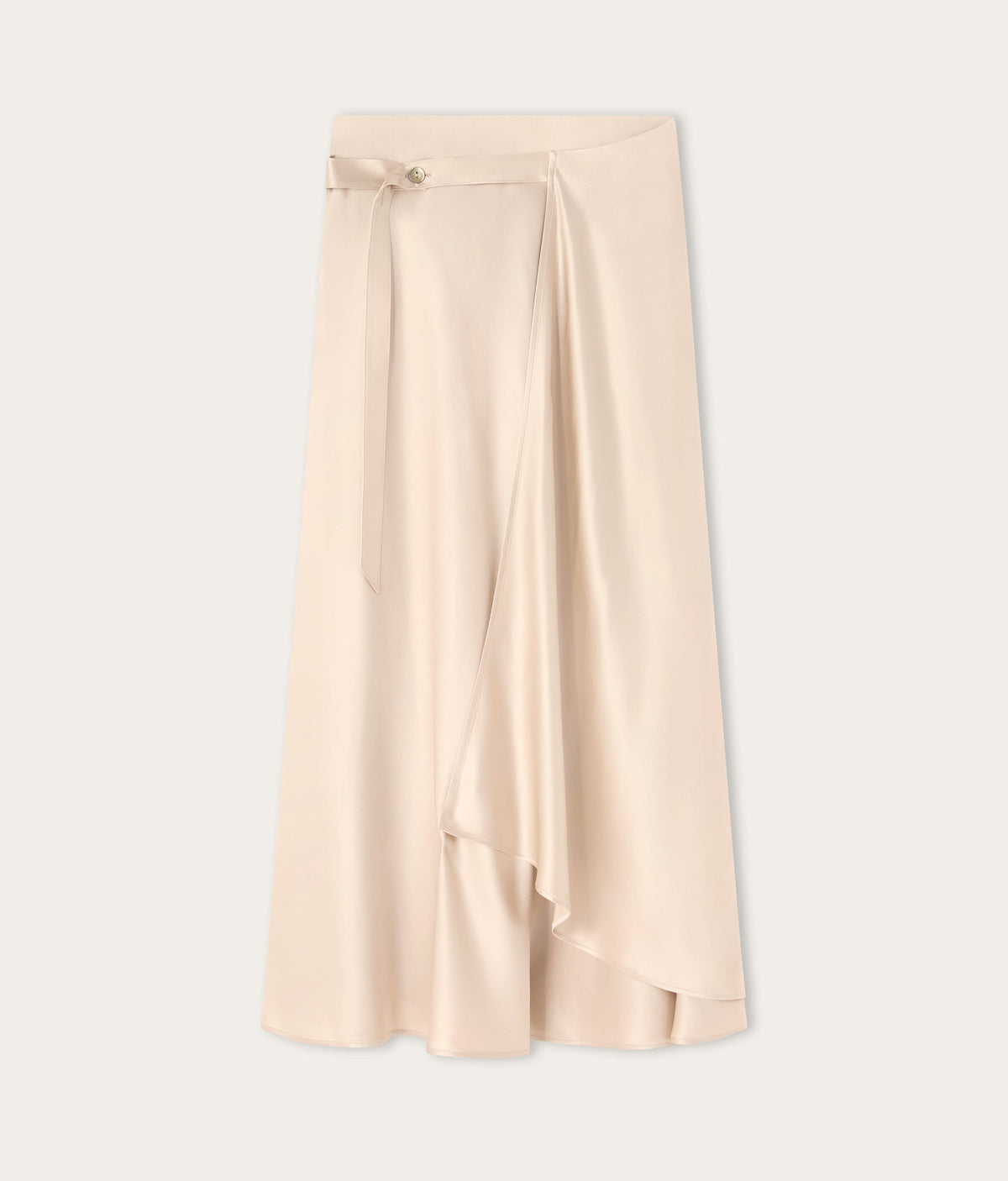 Line Pure Silk Satin Wrap Midi Skirt in LIGHT MOTHER OF PEARL GRAY, view 6