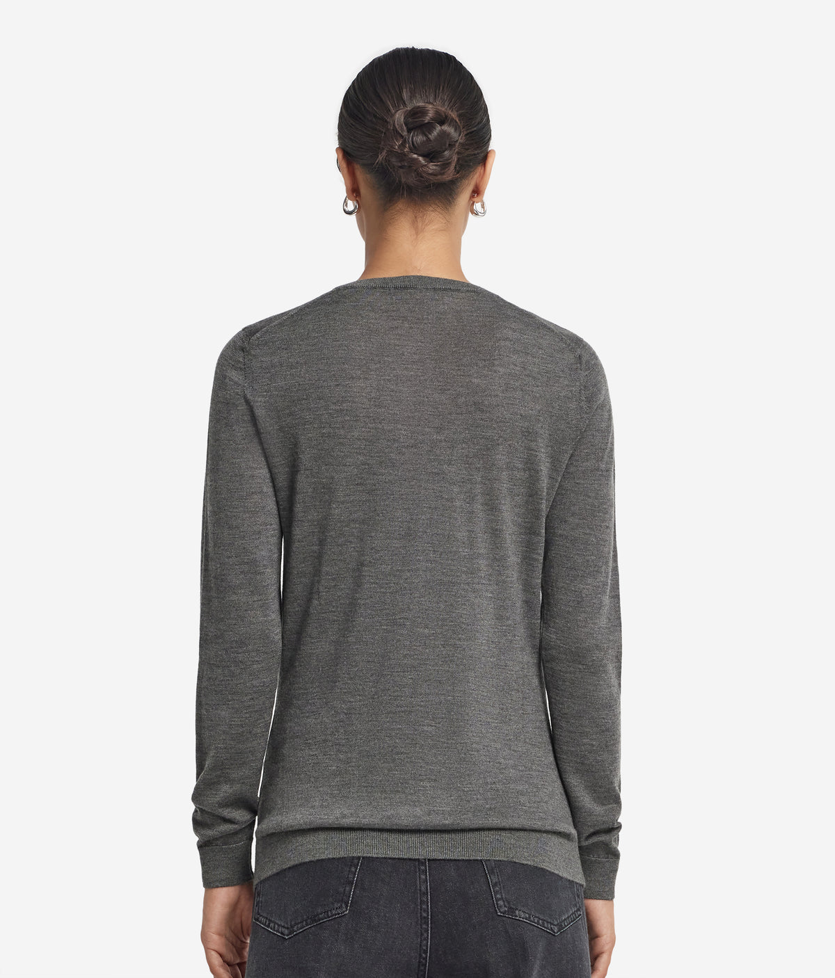 Column Cashmere Crewneck Sweater in Dark Grey Melange, view 3