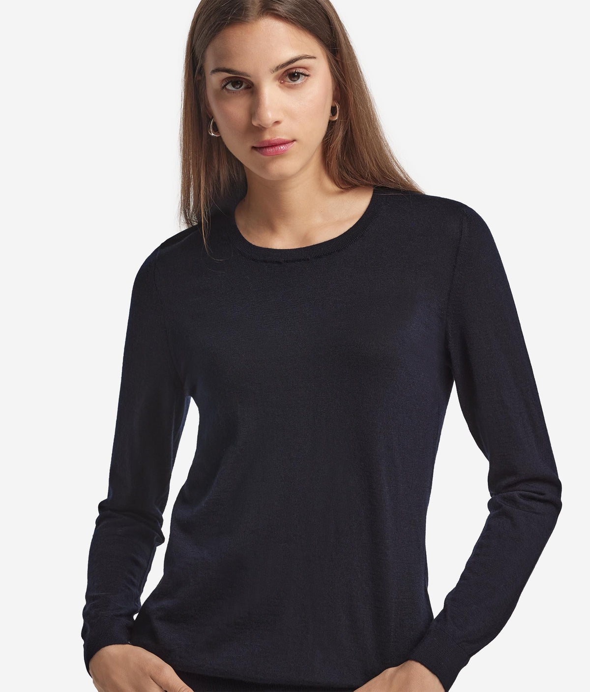 Column Cashmere Crewneck Sweater in Navy Blue, view 4