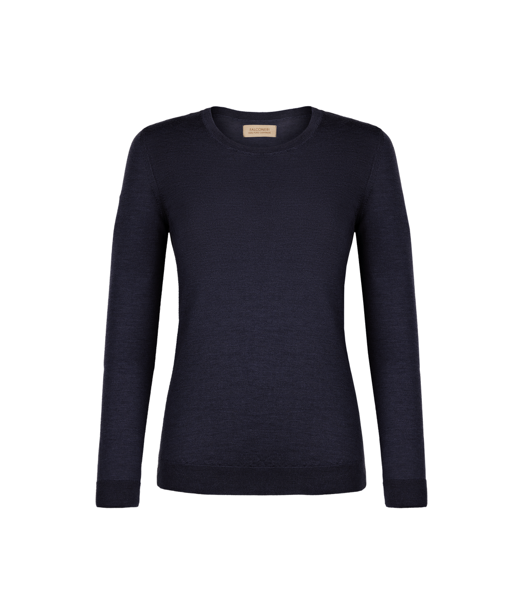 Column Cashmere Crewneck Sweater in Navy Blue, view 5