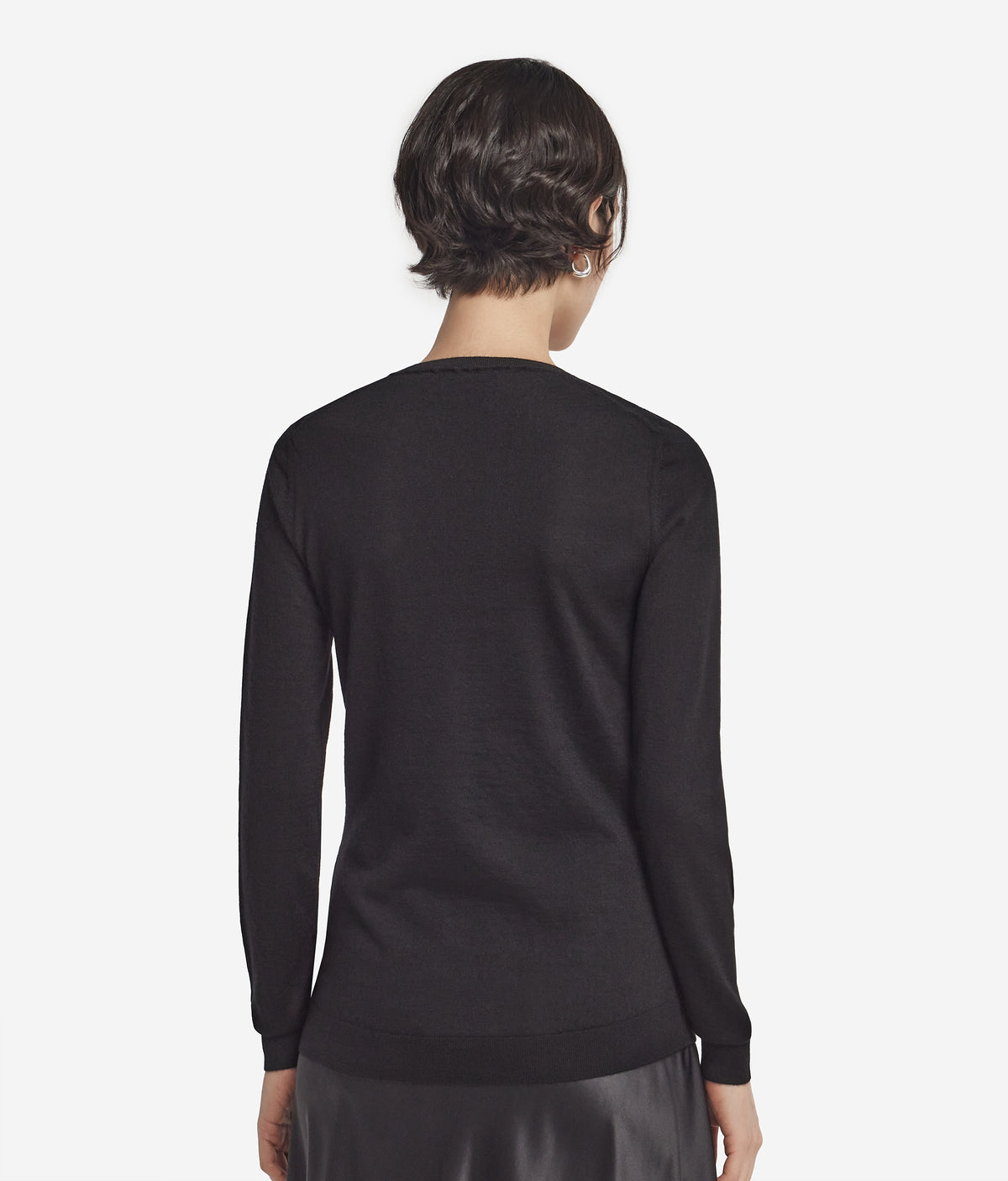 Column Cashmere Crewneck Sweater in Black, view 3