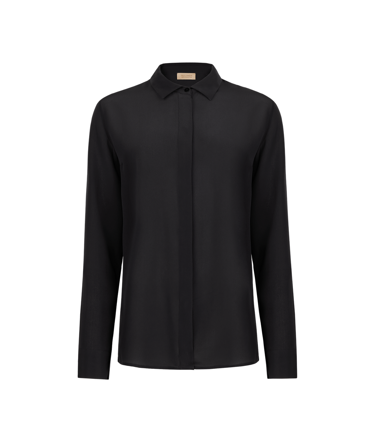 Frame Silk Crêpe de Chine Collared Shirt in Black, view 5