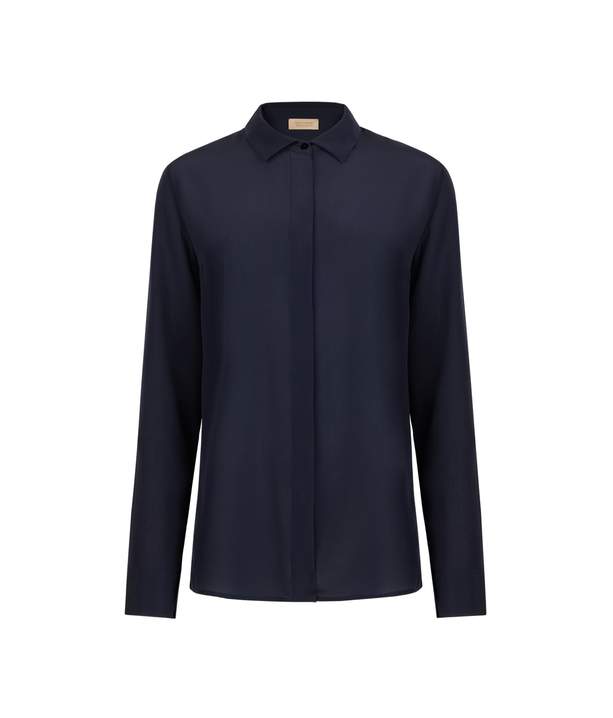 Frame Silk Crêpe de Chine Collared Shirt in Navy Blue, view 5