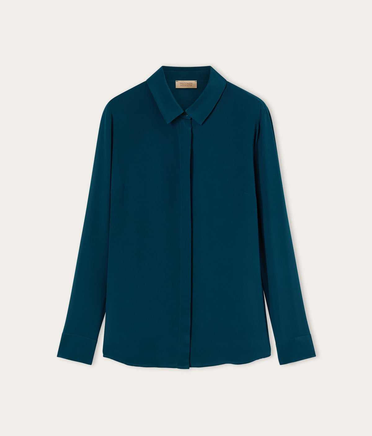 Frame Silk Crêpe de Chine Collared Shirt in Abyss Blue, view 6