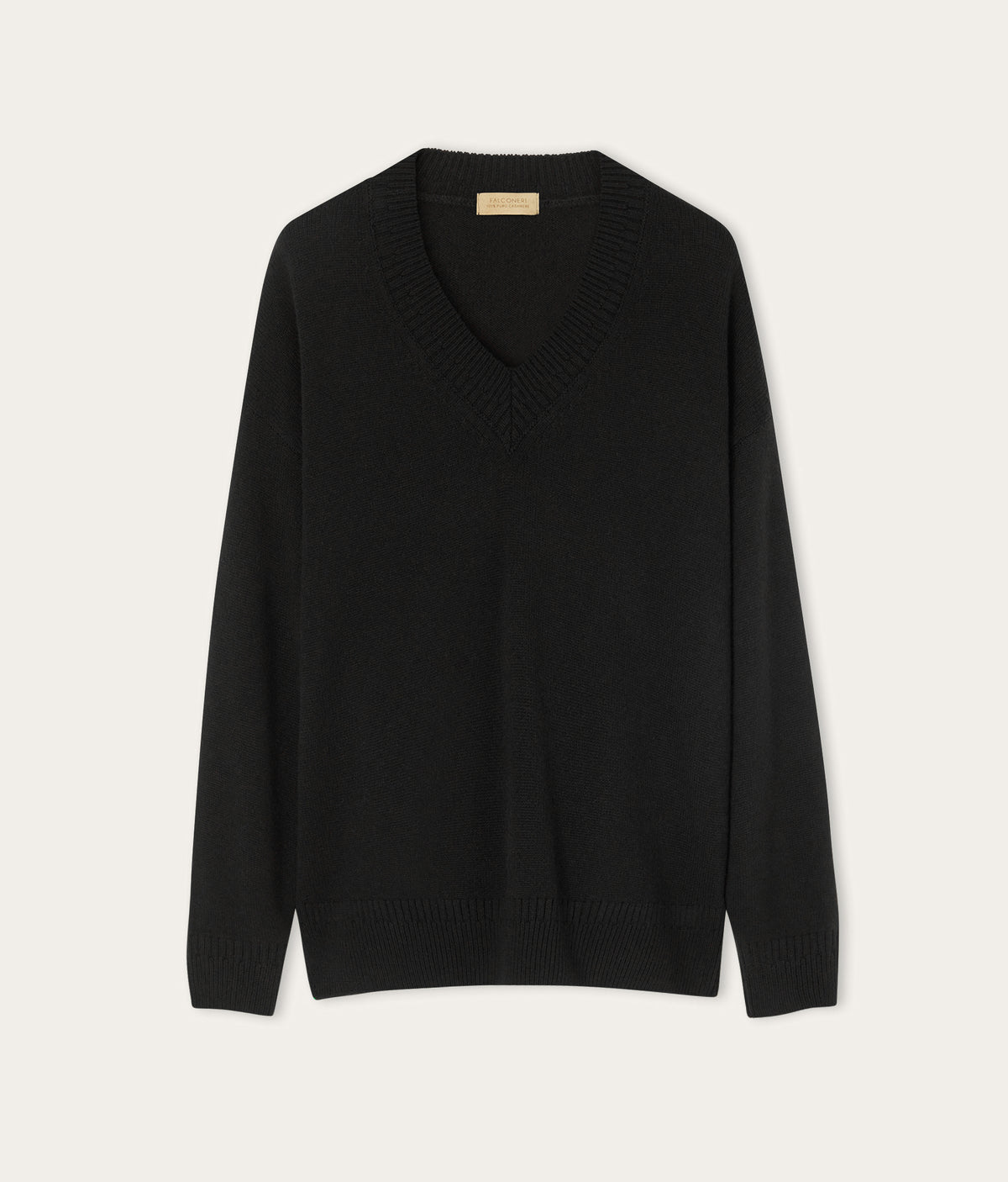 Contour Varied-Rib Cashmere V-Neck Sweater in Black, view 6