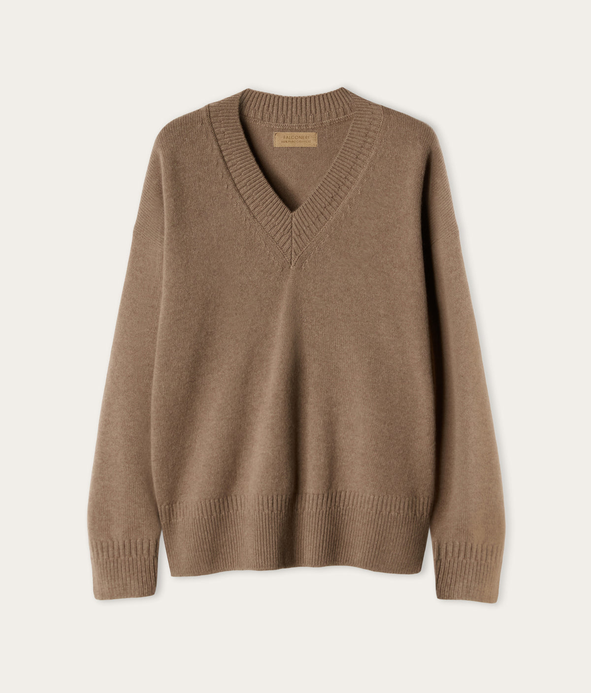 Contour Varied-Rib Cashmere V-Neck Sweater in MELANGE WHEAT, view 6