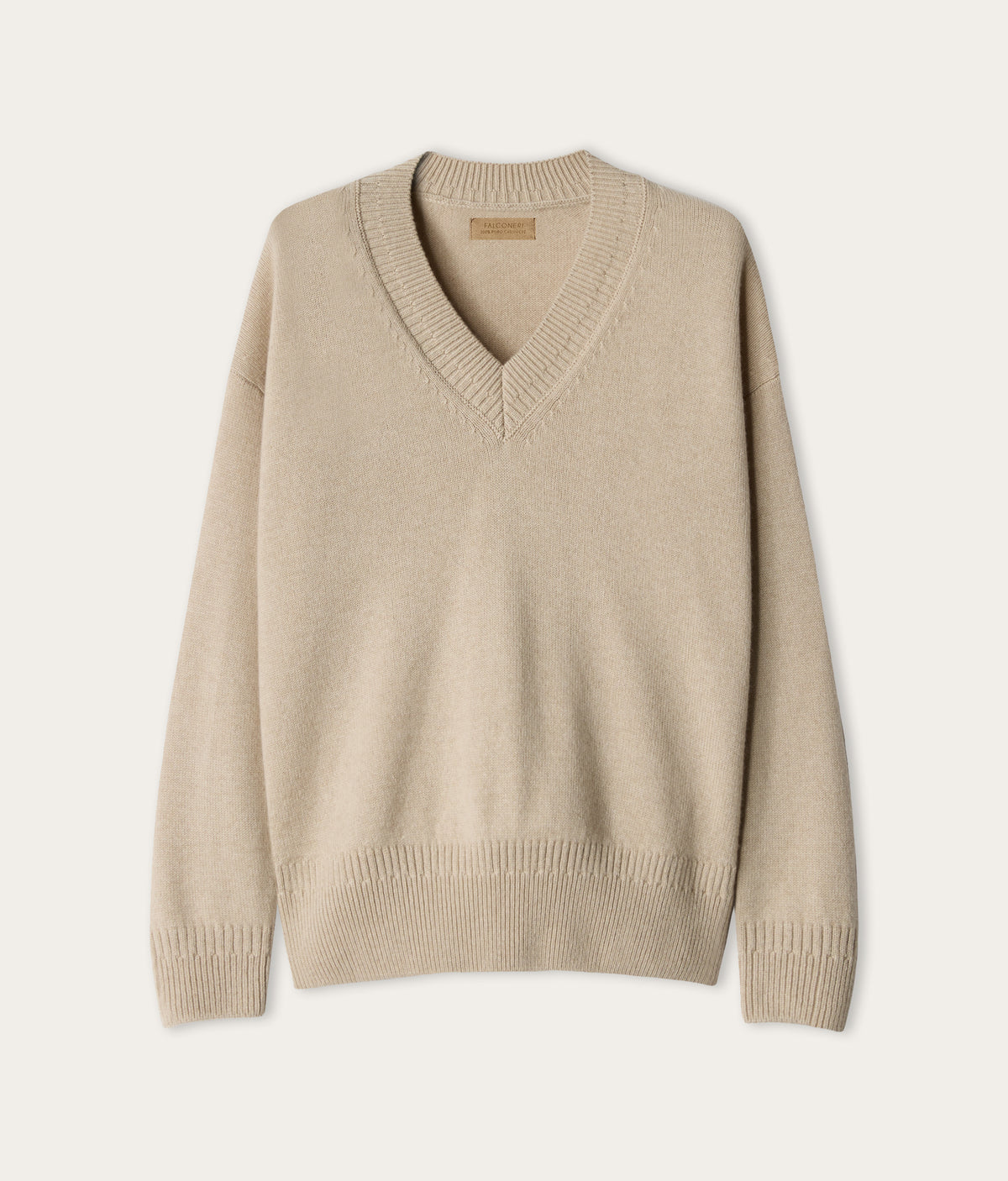 Contour Varied-Rib Cashmere V-Neck Sweater in MELANGE ROPE, view 6