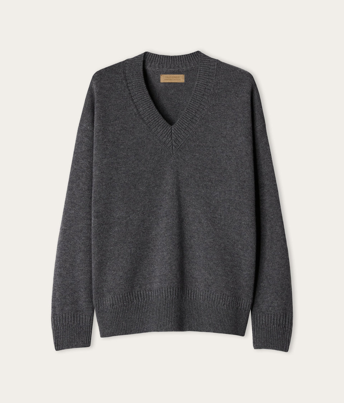 Contour Varied-Rib Cashmere V-Neck Sweater in Dark Grey Melange, view 6