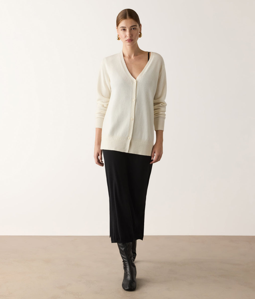 Form Varied-Rib Cashmere Cardigan with Slits in Bow, primary view