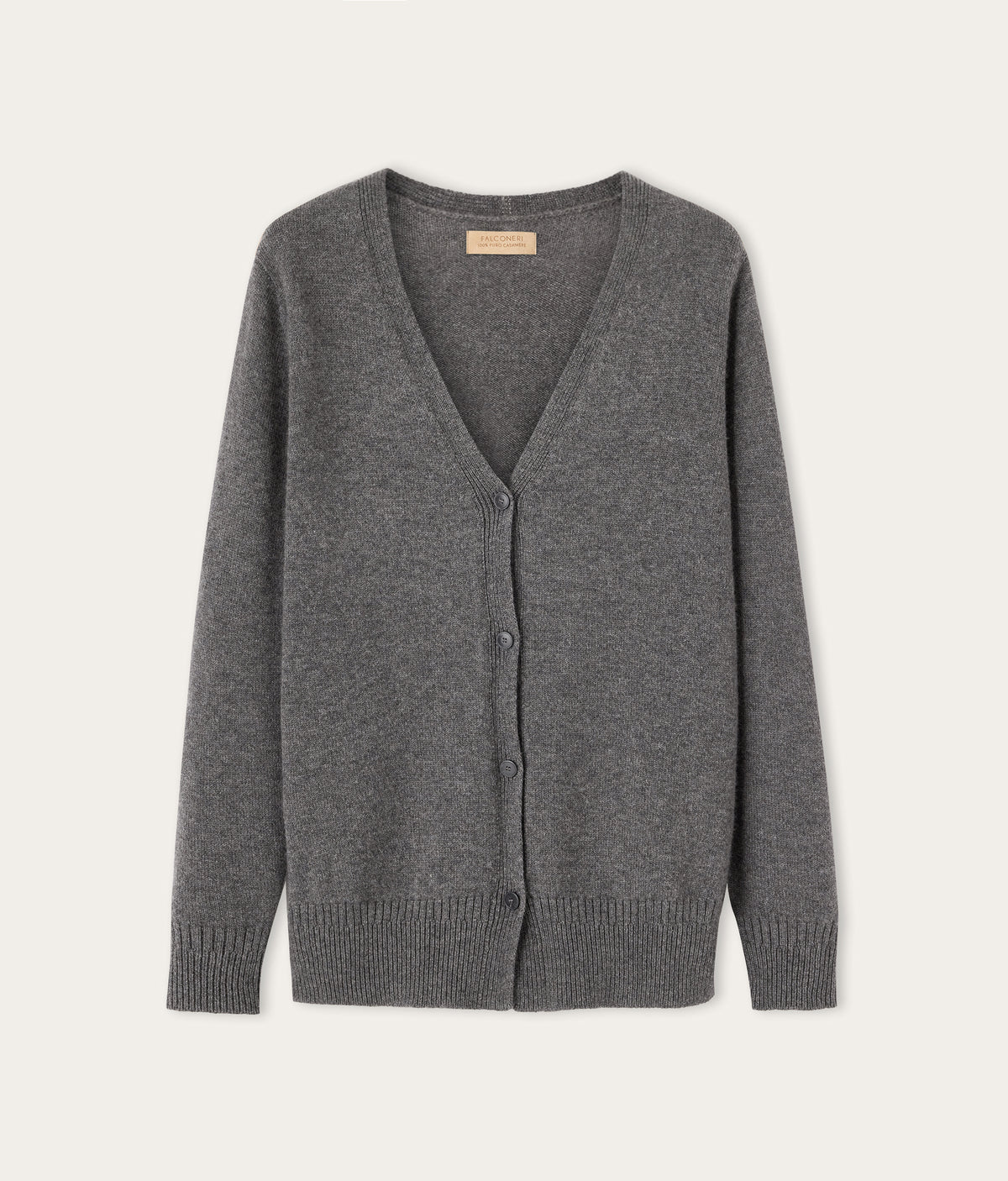 Form Varied-Rib Cashmere Cardigan with Slits in Dark Grey Melange, view 6