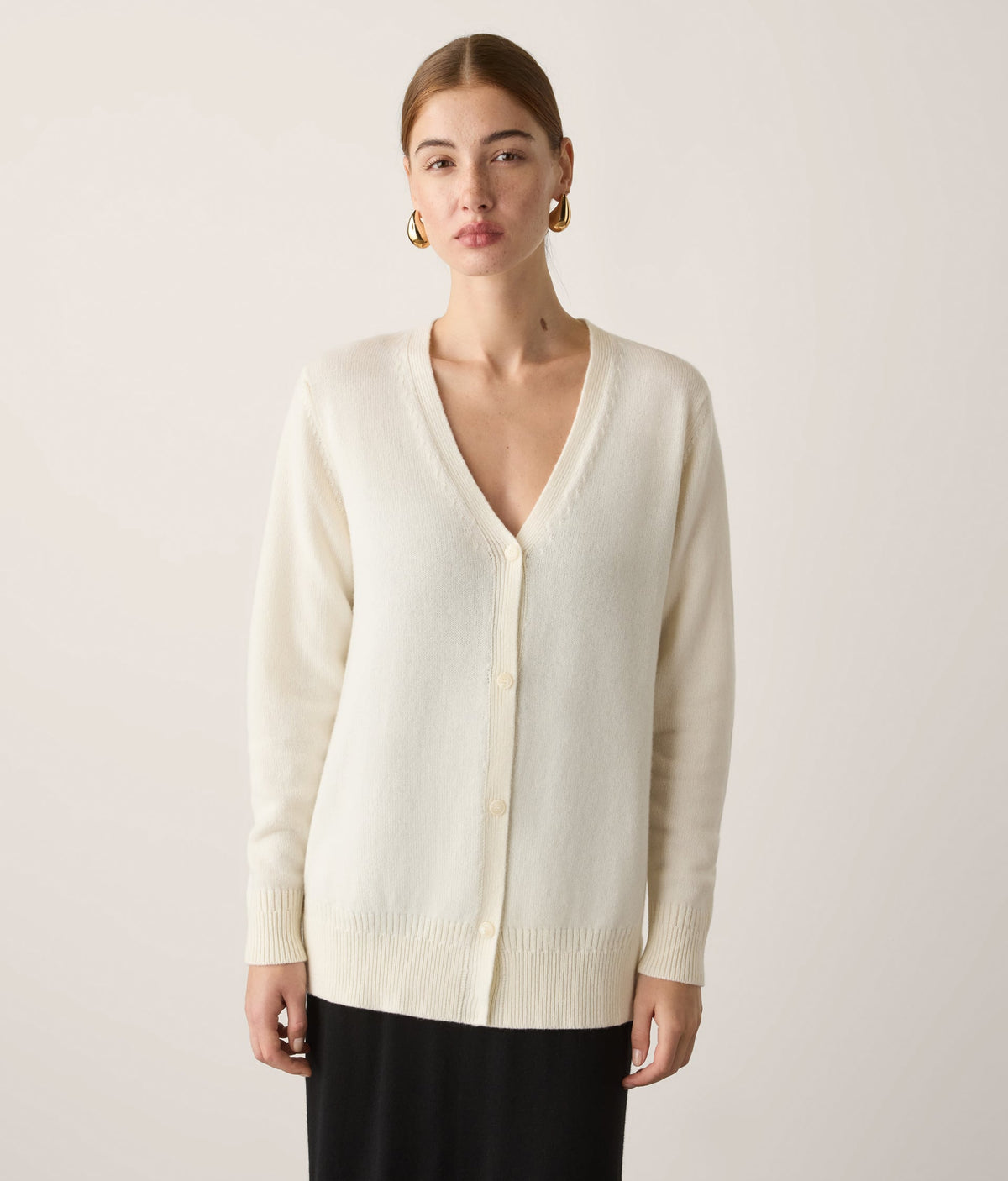 Form Varied-Rib Cashmere Cardigan with Slits in Bow, view 2
