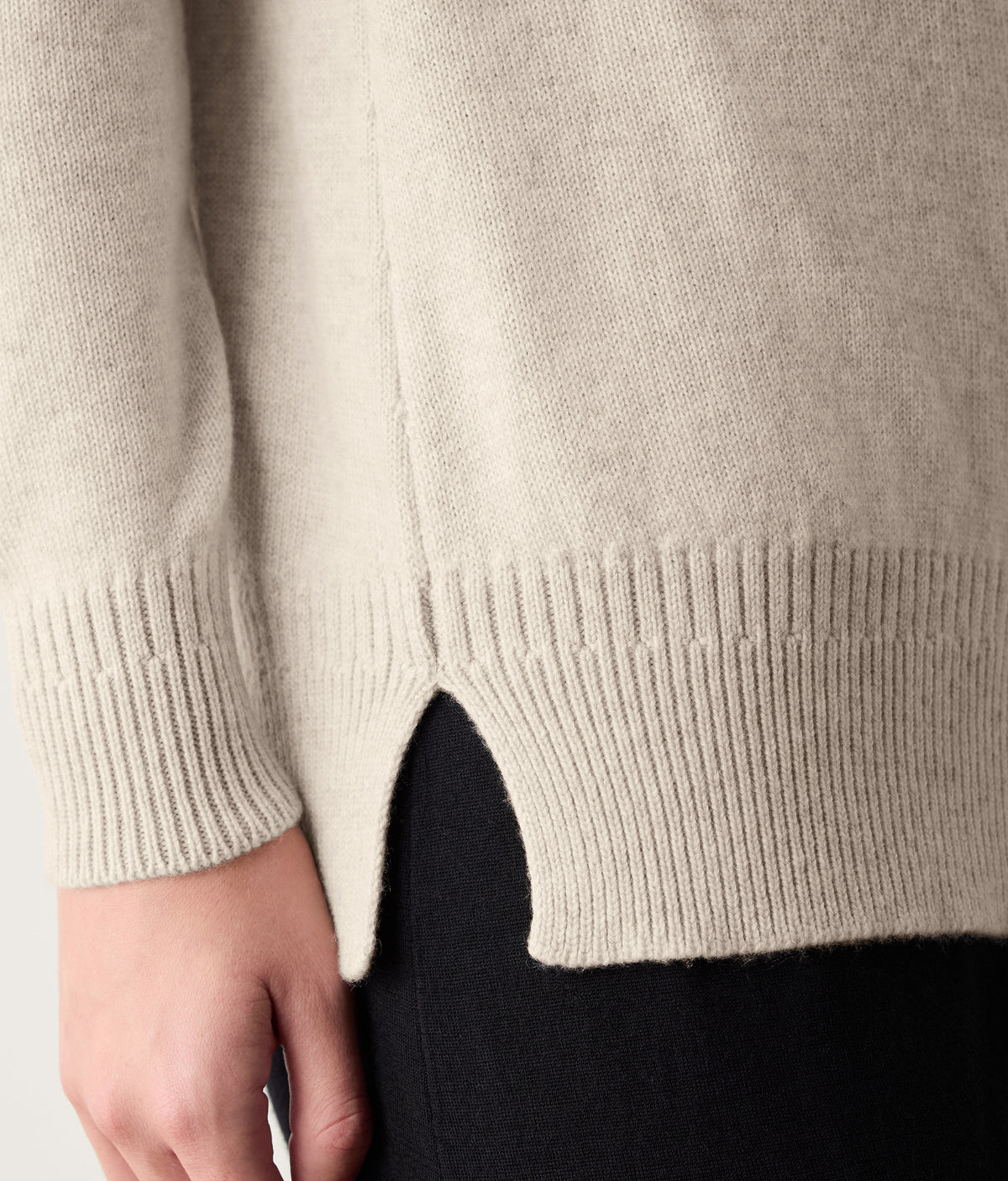 Form Varied-Rib Cashmere Cardigan with Slits in Stone, view 4
