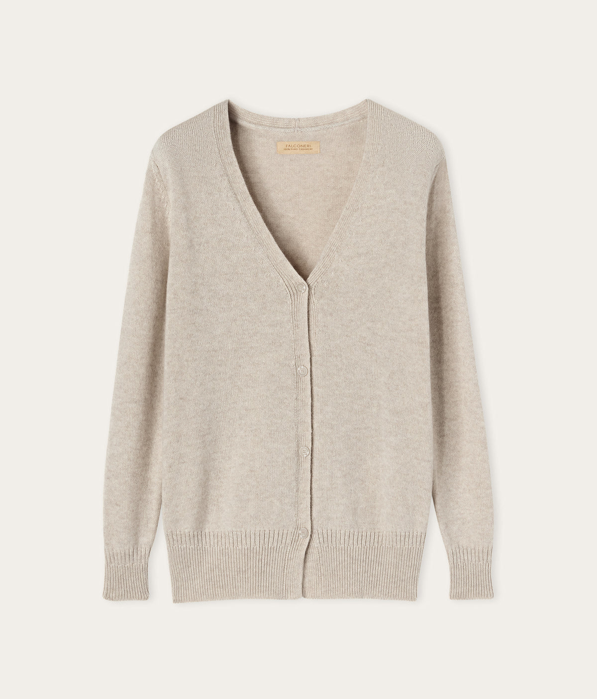 Form Varied-Rib Cashmere Cardigan with Slits in Stone, view 6
