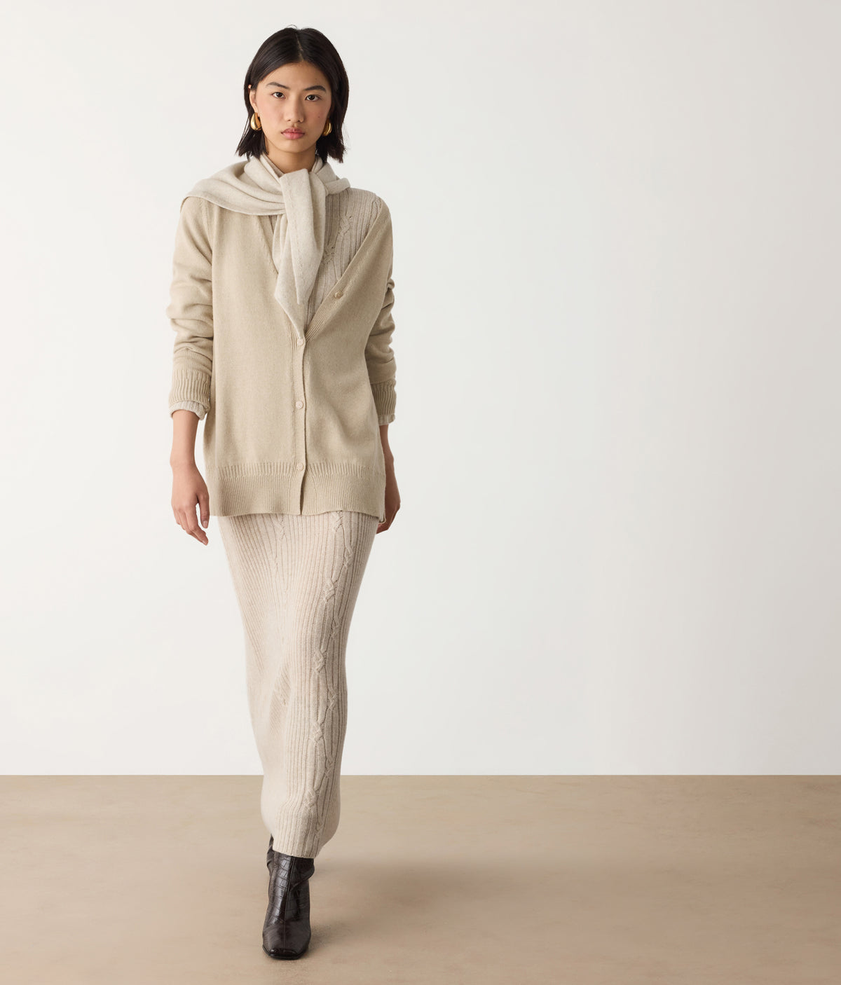 Form Varied-Rib Cashmere Cardigan with Slits in MELANGE ROPE, primary view